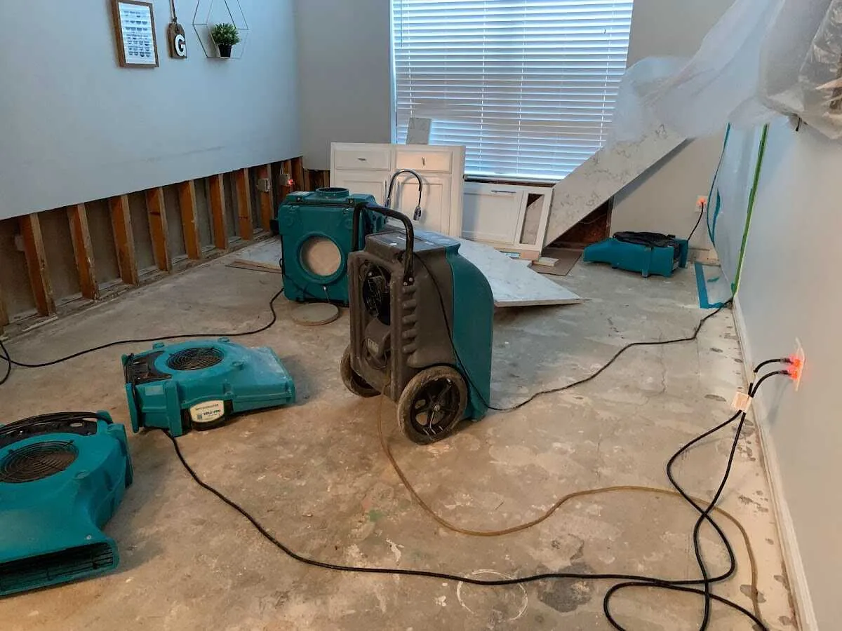 Dehumidifier in flood-cut room for Water Damage Restoration in Norwich